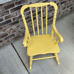 Rustic yellow kid rocking chair 26” X 16”